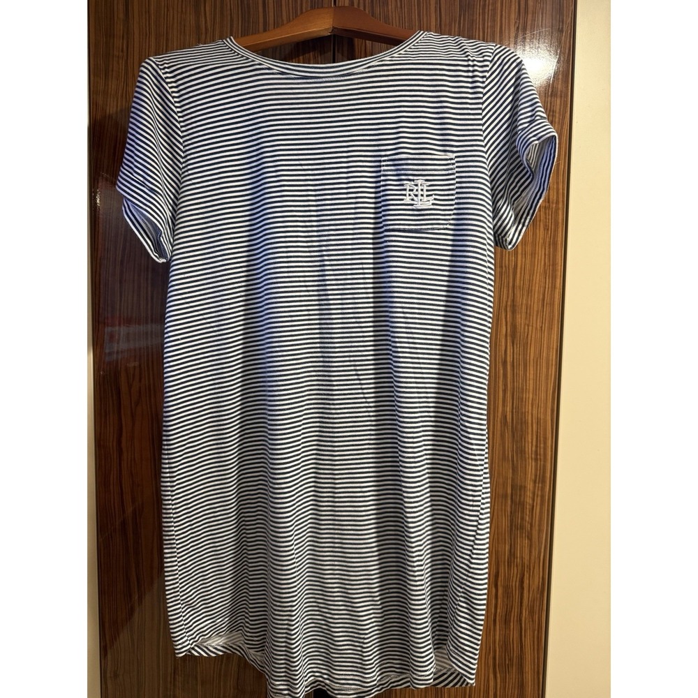 Lauren Ralph Lauren Womens Striped Blue White T-Shirt Dress Size M
